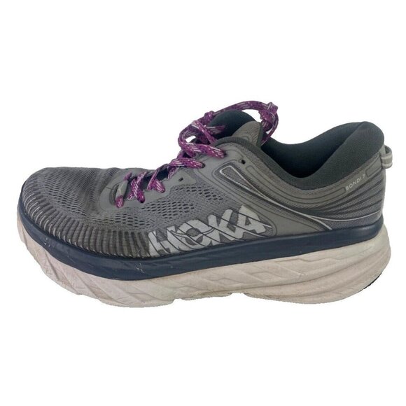 Hoka One One Mens Gray Athletic Running Shoes Size 9 2E Wide Bondi 7 Lace Up - Picture 3 of 8